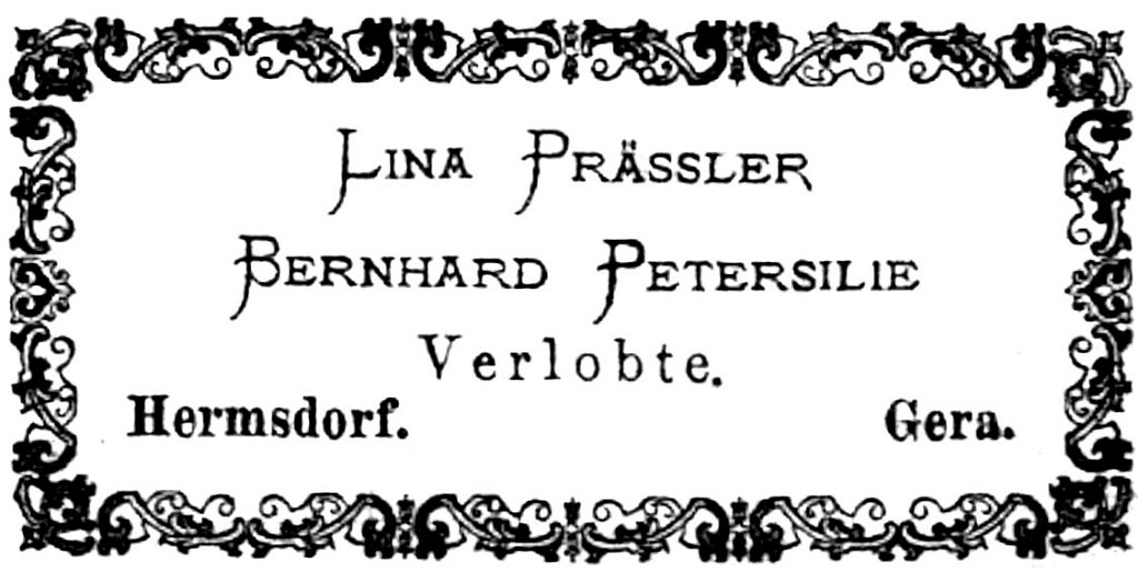 1887-12-30 Hdf Verlobung Praessler - Petersilie